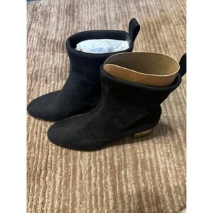 Michael Kors Porter Booties‎ Stretch Suede Gold Heel Ankle Boots US 6M $195 NIB